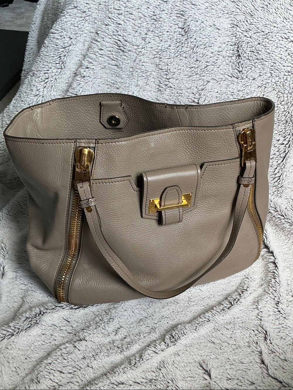 Tom Ford Taupe Leather Tote with Gold Hardware~